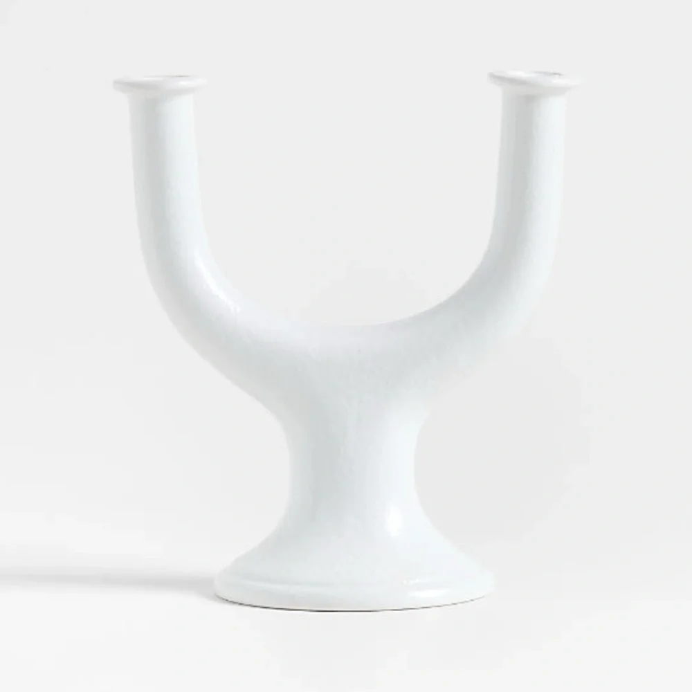 New! 🇮🇹✨🕯️Crate&Barrel White Ceramic Dual Candle Holder